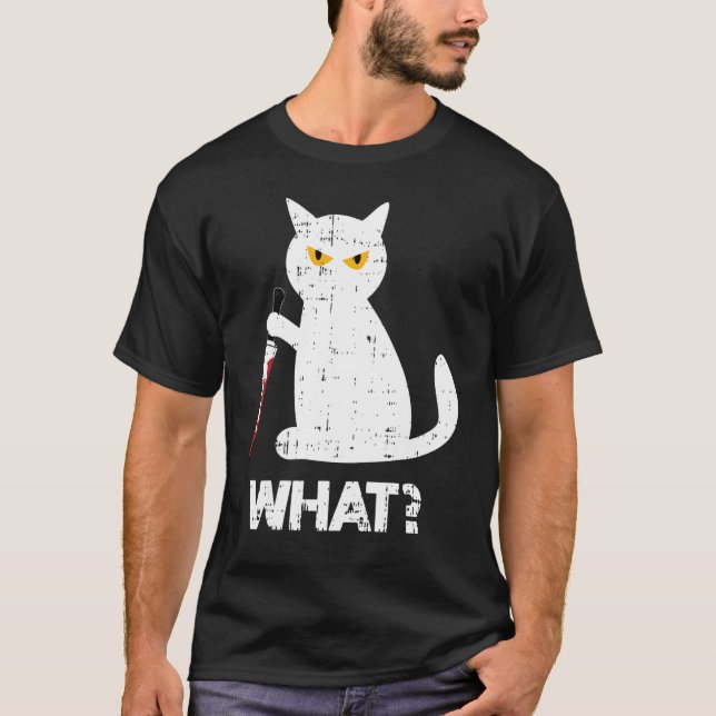 Killer Cat Bloody Knivar Costume Funny Animal Hall T Shirt (Framsida)