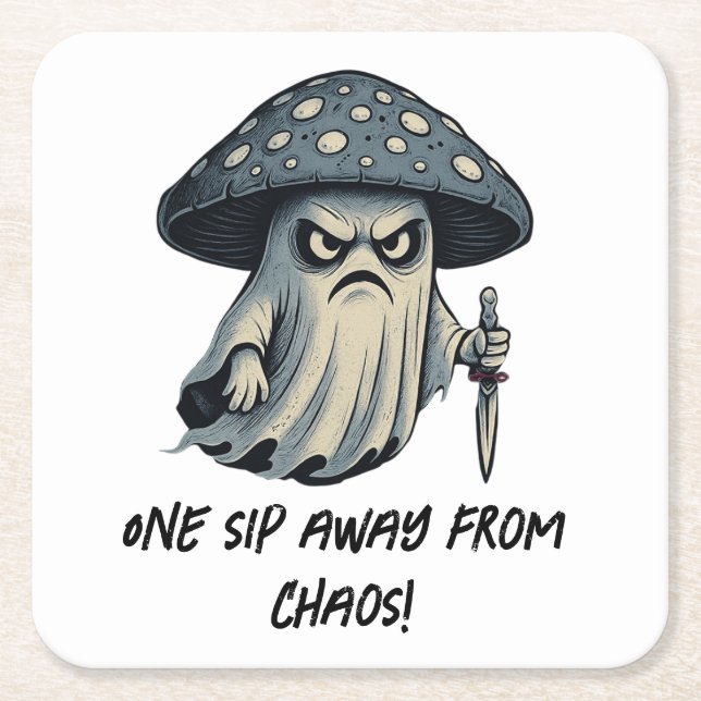 Killer 'Shroom - Spooky Ghost med Knivar Underlägg Papper Kvadrat (Framsidan)