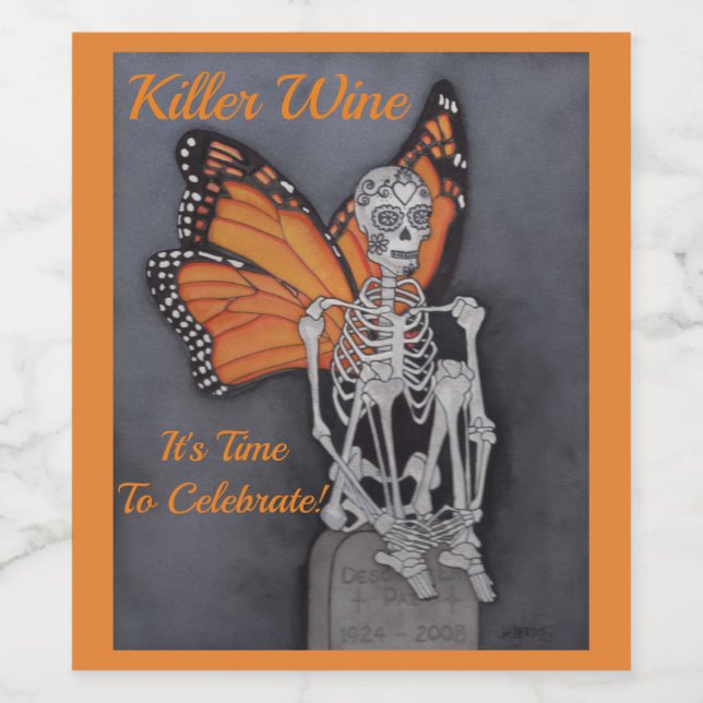 Killer Vin Skeleton Personalize Text 6-etiketter Vinflaska Etikett (Singel etikett)