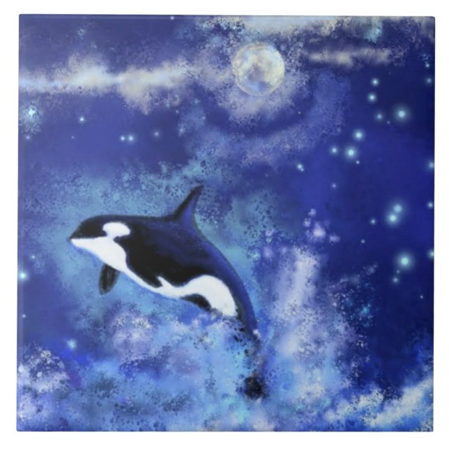 Killer Whale Ceramic Tile Blue Full Moon Kakelplatta (Framsidan)