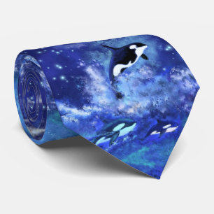 Killer Whale Ocean Blue Neck Tie Slips