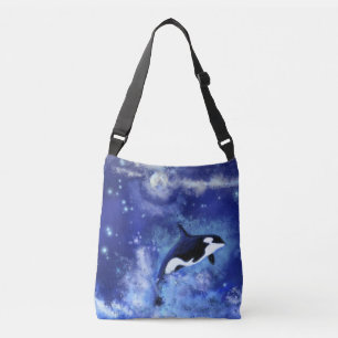 Killer Whale on Full Moon - Art Teckning Blue Axelväska