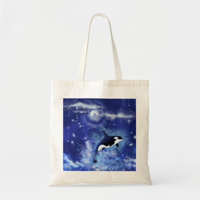 Killer Whale på Blue Full Moon Tote Bag Tygkasse (Framsidan)