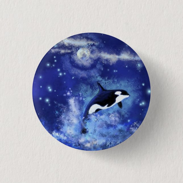 Killer Whale på Full Moon - Art Teckning Knapp (Framsida)
