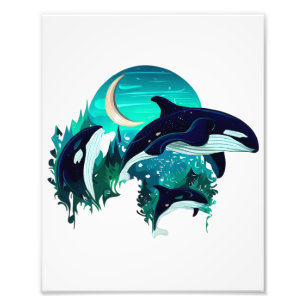 Killer Whales Coola Blue Nature Illustration Fototryck