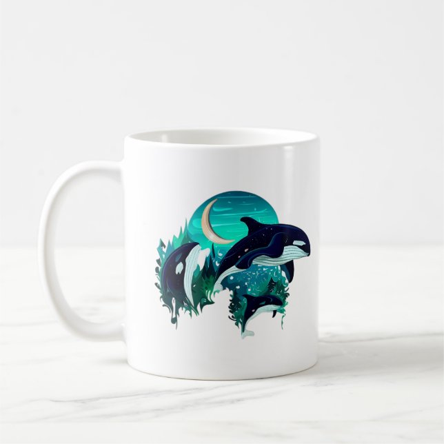 Killer Whales Coola Blue Nature Illustration Kaffemugg (Vänster)