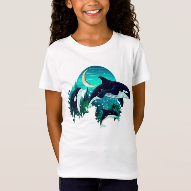 Killer Whales Coola Blue Nature Illustration T Shirt (Framsida)