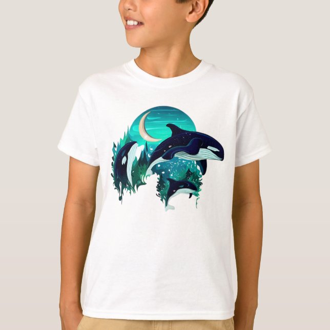Killer Whales Coola Blue Nature Illustration T Shirt (Framsida)