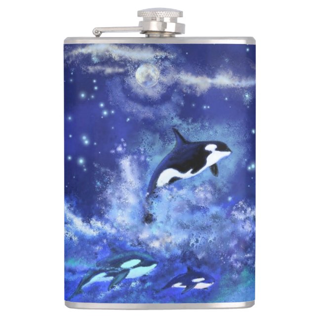 Killer Whales Flask Blue Full Moon Natt Fickplunta (Framsidan)