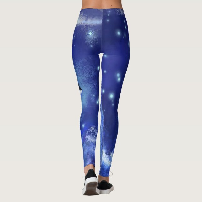 Killer Whales Full Moon Night Blue Leggings (Baksida)