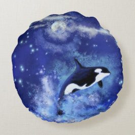 Killer Whales in Blue Full Moon Round Pillow Rund Kudde