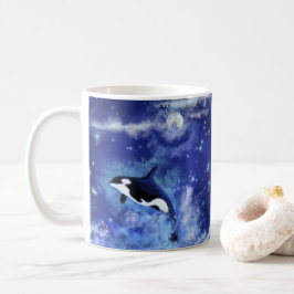 Killer Whales on Full Moon - Art Teckning - Blue Kaffemugg