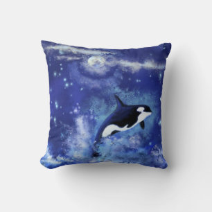 Killer Whales on Full Moon - Art Teckning - Blue Kudde