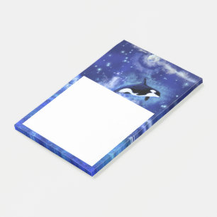 Killer Whales on Full Moon - Art Teckning - Post-it Block