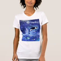 Killer Whales on Full Moon T-Shirt - Målning