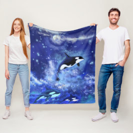 Killer Whales på Full Moon - Art Teckning Fleecefilt