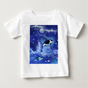 Killer Whales på Full Moon - Art Teckning T Shirt