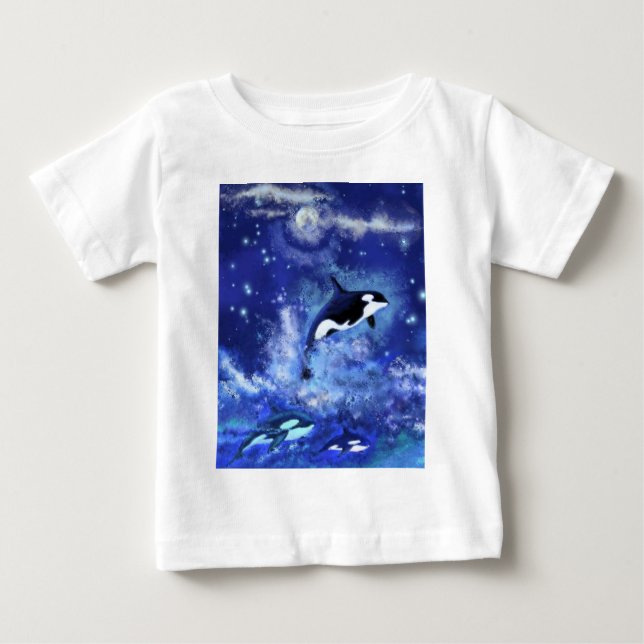 Killer Whales på Full Moon - Art Teckning T Shirt (Framsida)