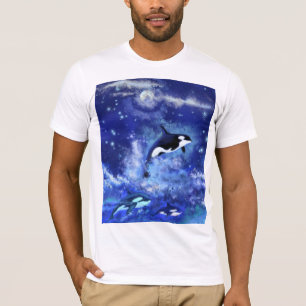 Killer Whales på Full Moon - Art Teckning T Shirt
