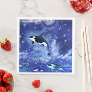 Killer Whales på Full Moon Napkins Blue Night Pappersservett