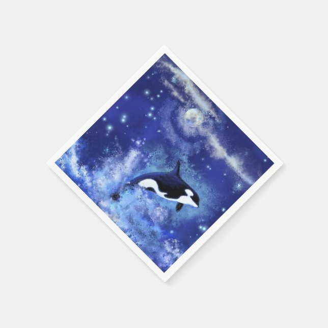 Killer Whales på Full Moon Napkins Blue Pappersservett (Hörn)