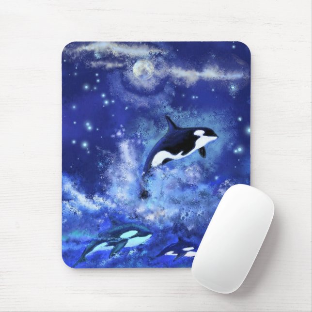 Killer Whales på fullfjädrad mus - blå Musmatta (Med mus)