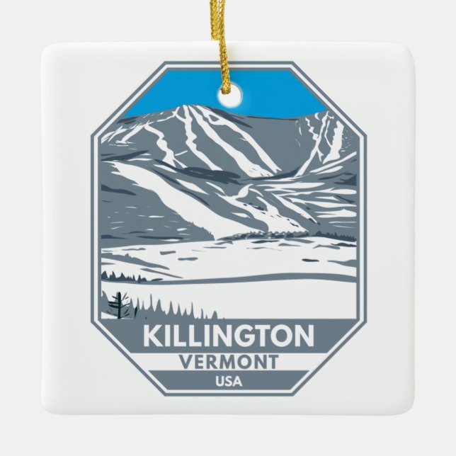 Killington Ski Area Winter Vermont Julgransprydnad Keramik (Framsida)