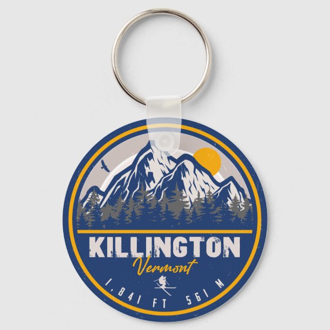 Killington Vermont Retro Sunset Ski Souvenirs Nyckelring (Framsida)