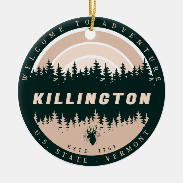 Killington Vermont Vintage Gräs Träd Nature Julgransprydnad Keramik (Framsidan)