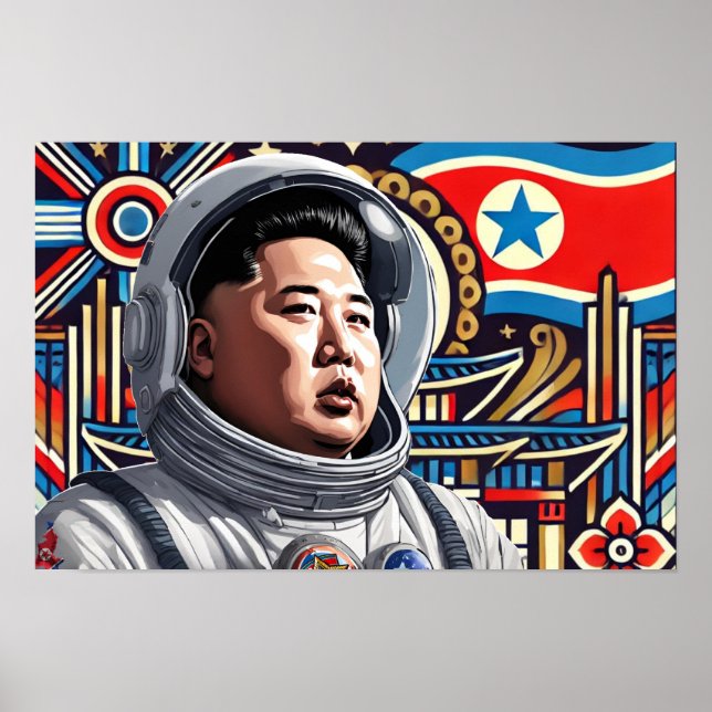 Kim Jong Un as Astronaut - Nordkoreansk konst Poster (Framsidan)
