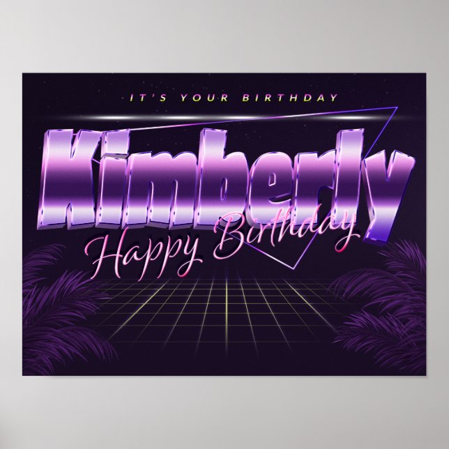 Kimberly Name Vorname lila retro Poster Geburtstag (Framsidan)