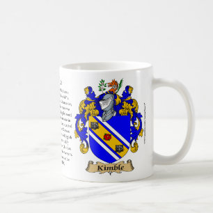 Kimble, ursprung, det menande och vapenskölden kaffemugg