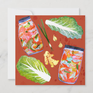 Kimchi Ingredienser Kryddstark Jäsning Akvarell Julkort