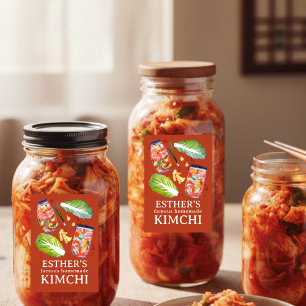 Kimchi Ingredienser Watercolor HEMMAGJORD Anpassad Mat Etikett