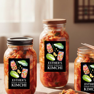Kimchi Ingredienser Watercolor HEMMAGJORD Anpassad Mat Etikett