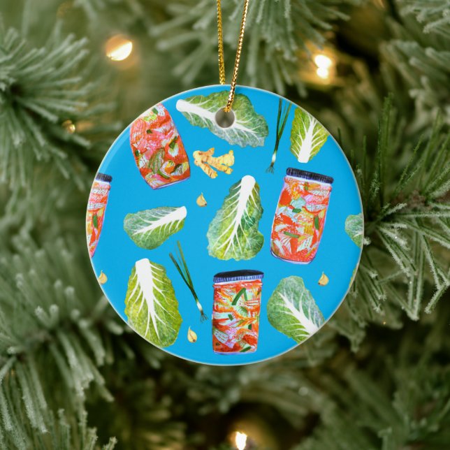 Kimchi Ingredients Roligt Fermentation Watercolor Julgransprydnad Keramik (Träd)