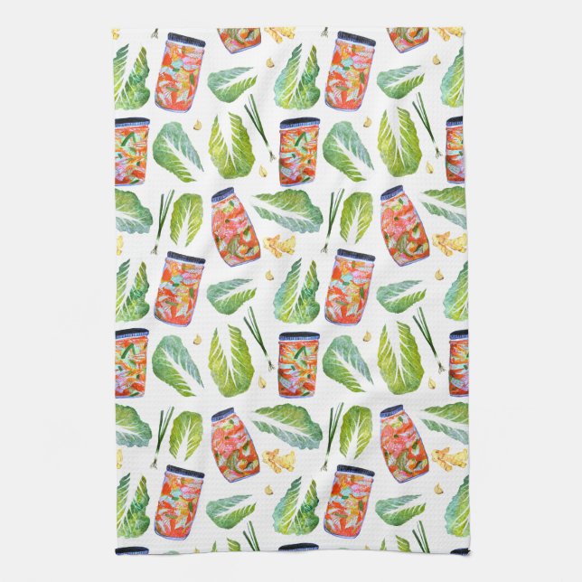 Kimchi Ingredients Spicy Fermentation Watercolor Kökshandduk (Vertikal)