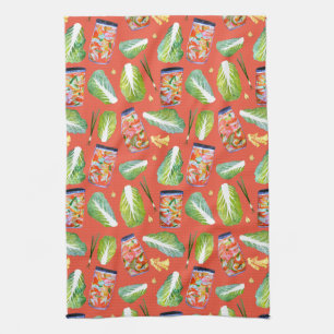 Kimchi Ingredients Spicy Fermentation Watercolor Kökshandduk