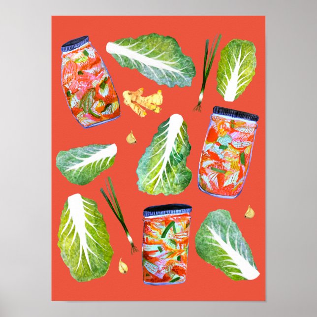 Kimchi Ingredients Spicy Watercolor Art Poster (Framsidan)