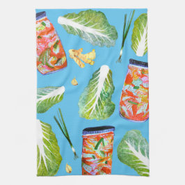 Kimchi Ingredients Watercolor Roligt Fermentation Kökshandduk