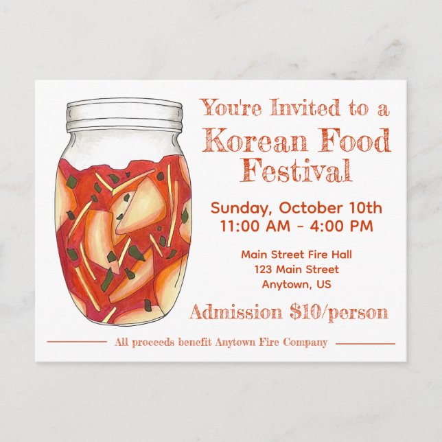Kimchi Koreas Food Festival Restaurant Pop Up Inbjudan Vykort (Framsida)