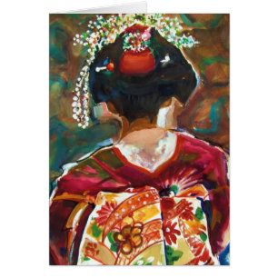 Kimoku "GEISHAFLICKA" original- Wate…, - Hälsningskort