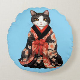 Kimono Cat (BLUE) Rund Kudde