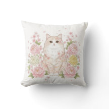 Kimono Cat & Japanese Floral Art Pillow