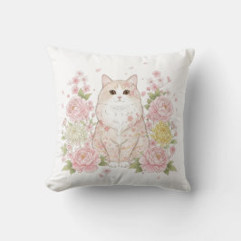 Kimono Cat & Japanese Floral Art Pillow Kudde