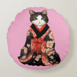 Kimono Cat (ROSA) Rund Kudde