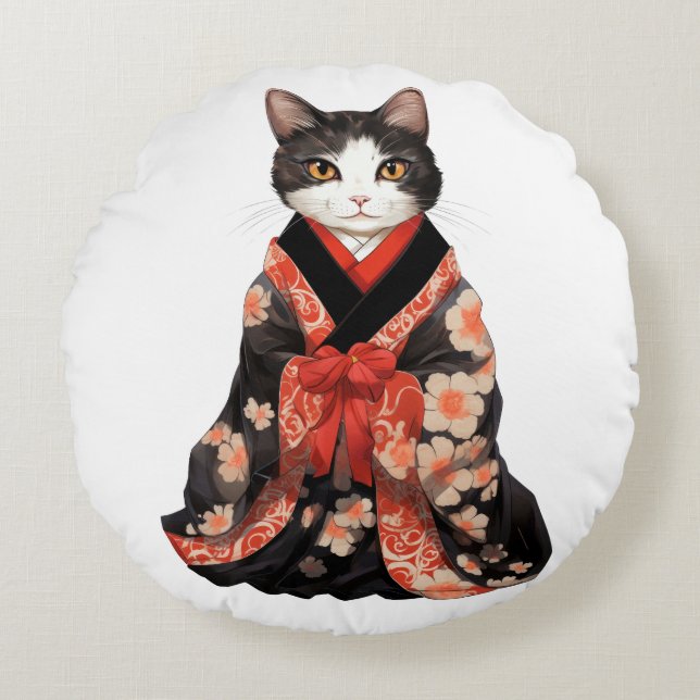 Kimono Cat Rund Kudde (Framsidan)