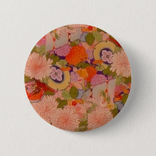 Kimono Flower Rosa Blommönster Knapp
