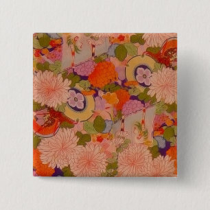 Kimono Flower Rosa Blommönster Knapp