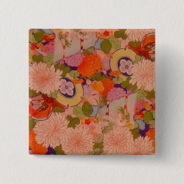 Kimono Flower Rosa Blommönster Knapp (Framsida)